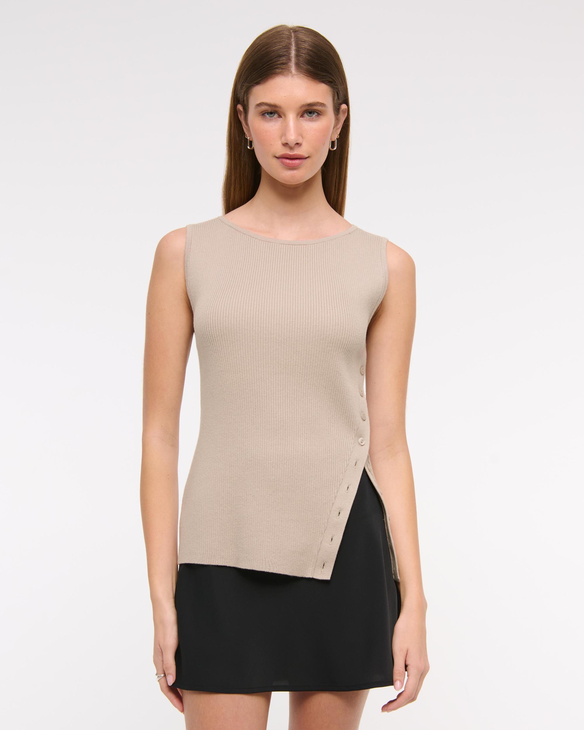 Asymmetrical Button Sweater Tank Product Image