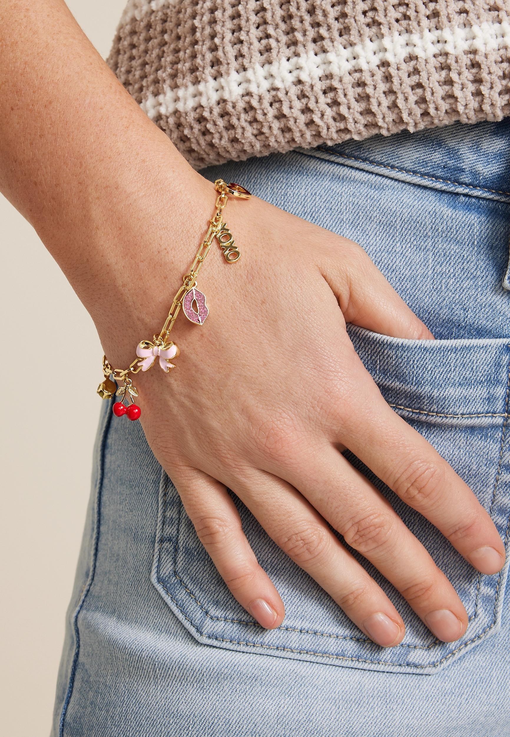 Maurices Womens Gold Valentines Day Charm Bracelet Pink Size O/s Product Image