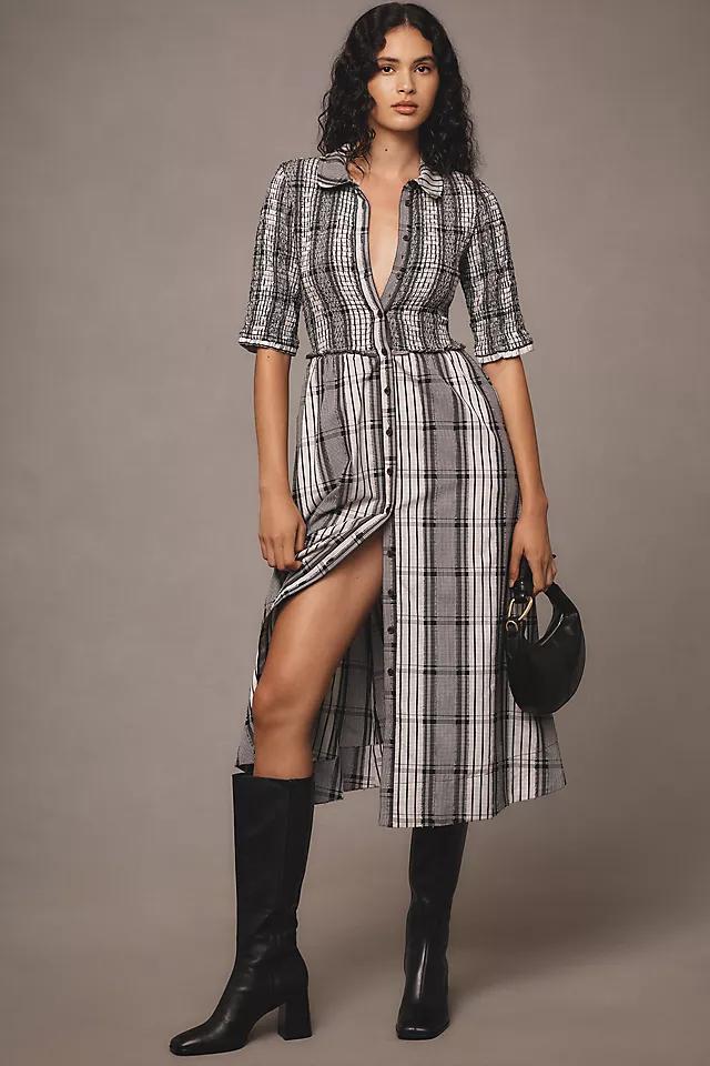 Maeve Short-Sleeve Smocked Midi Shirt Dress Product Image