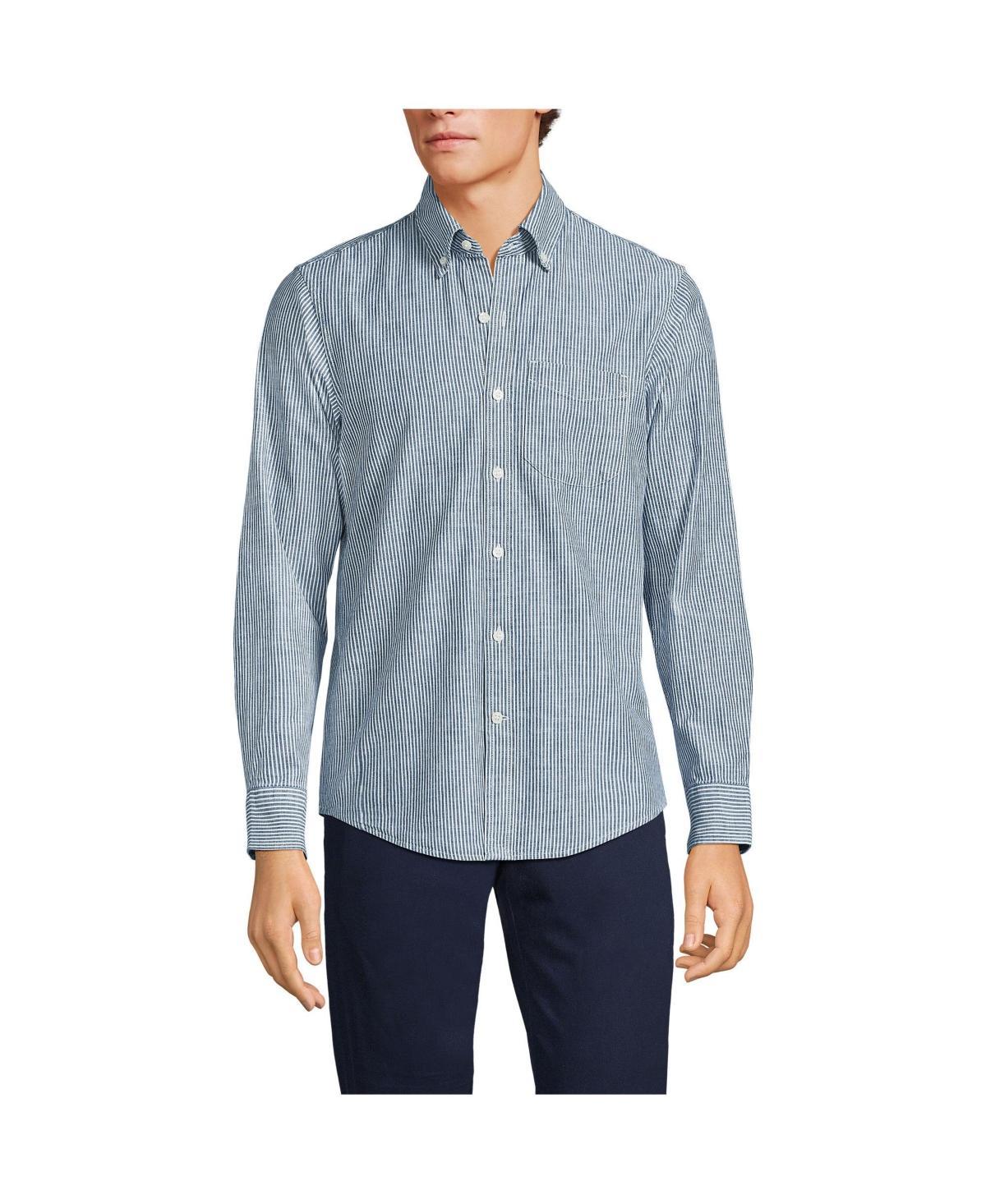 Mens Lands End Button-Down Traditional Fit Chambray Shirt Blue Chambray Product Image