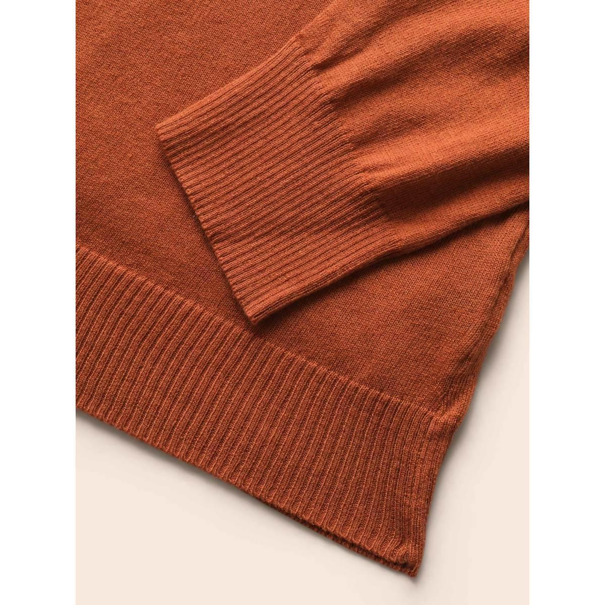 Plus Size Supersoft Essentials Colorblock Two Tone Patchwork V Neck Pullover Chocolate Women Casual Loose Long Sleeve V-neck Dailywear Pullovers BloomChic 18-20/2X Product Image