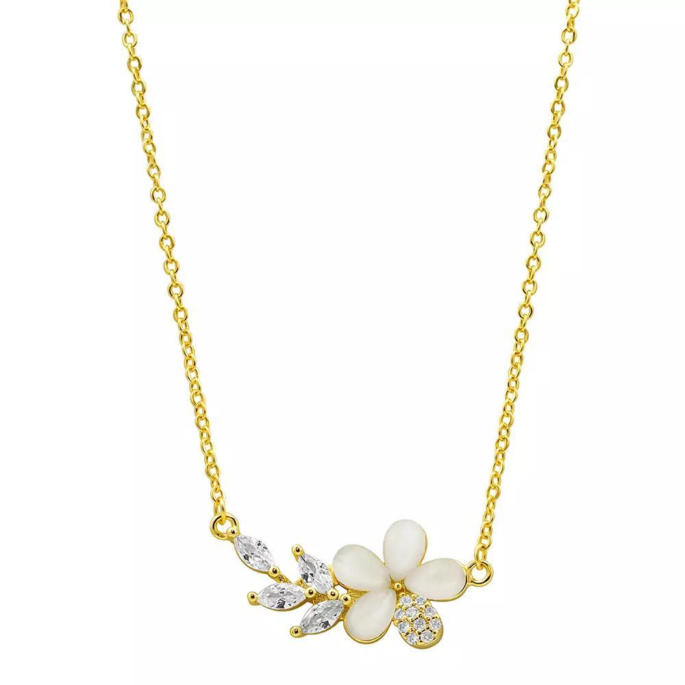 Adornia 14k Gold Plated Crystal Flower Branch Leaf Necklace, Women's, Size: 16-18" ADJ, White Product Image