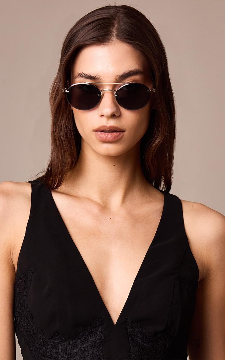 Silver Oval Slim Aviator Sunglasses Product Image