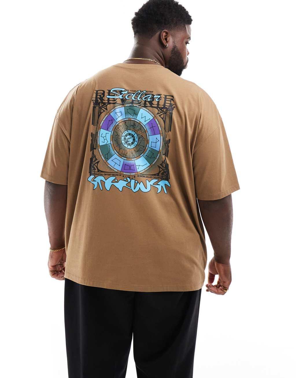 ASOS DESIGN oversized t-shirt in brown with astrological back print Product Image