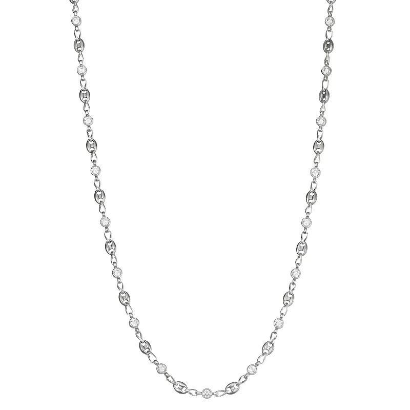 Kristen Kesho Sterling Silver & Stainless Steel Cubic Zirconia 20-in. Chain Necklace, Women's, Size: 20", White Product Image