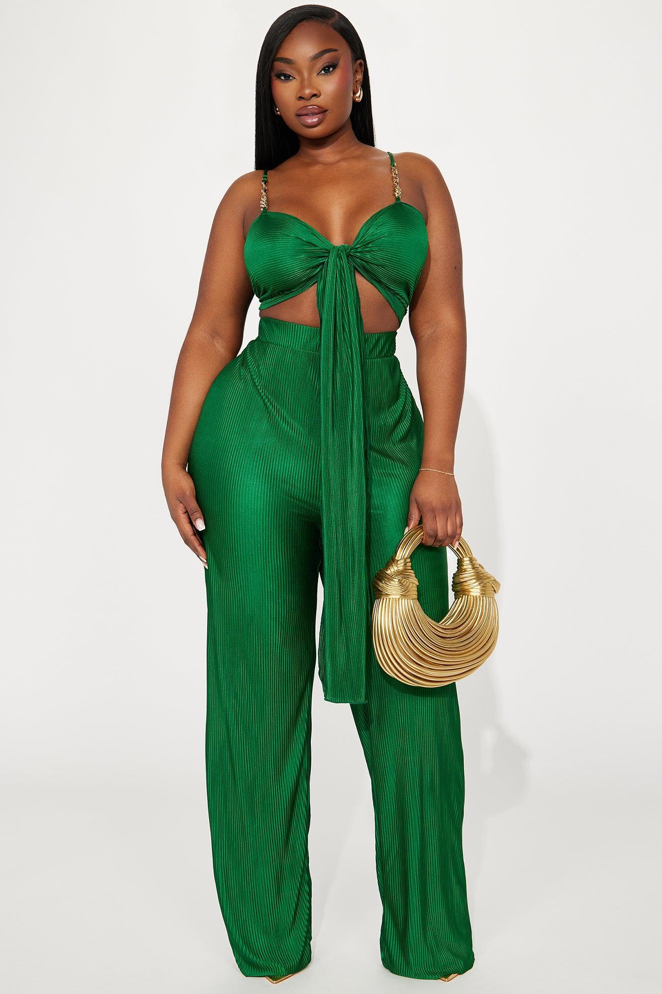 Royal Fantasies Plisse Pant Set - Hunter Product Image