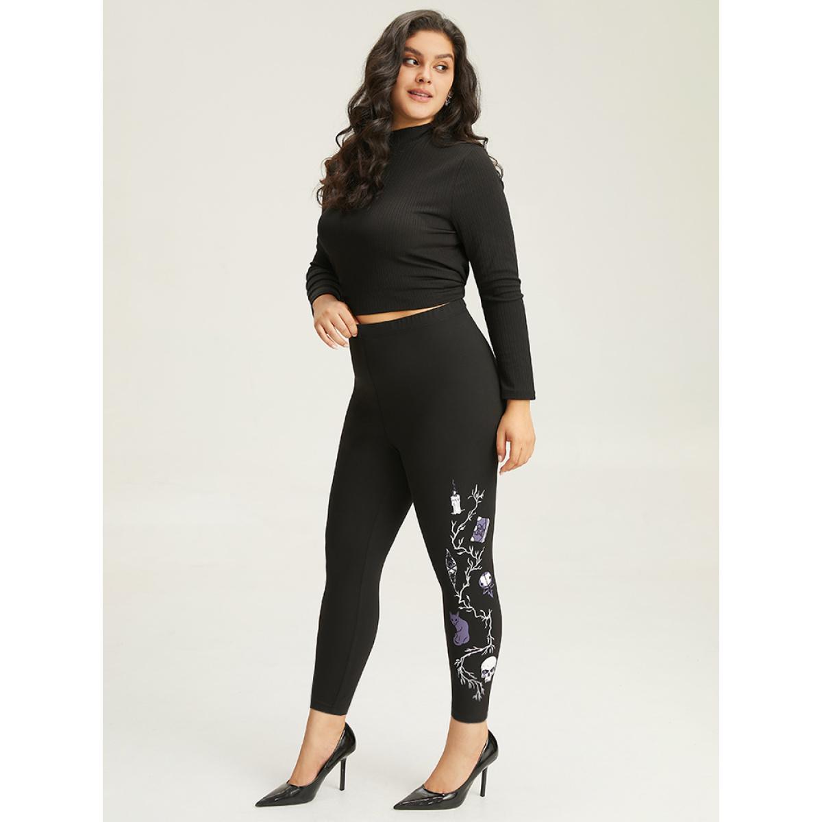 Plus Size Halloween Print High Rise Leggings Women Black Casual High stretch Skinny High Rise Festival-Halloween Leggings BloomChic 26/4X Product Image