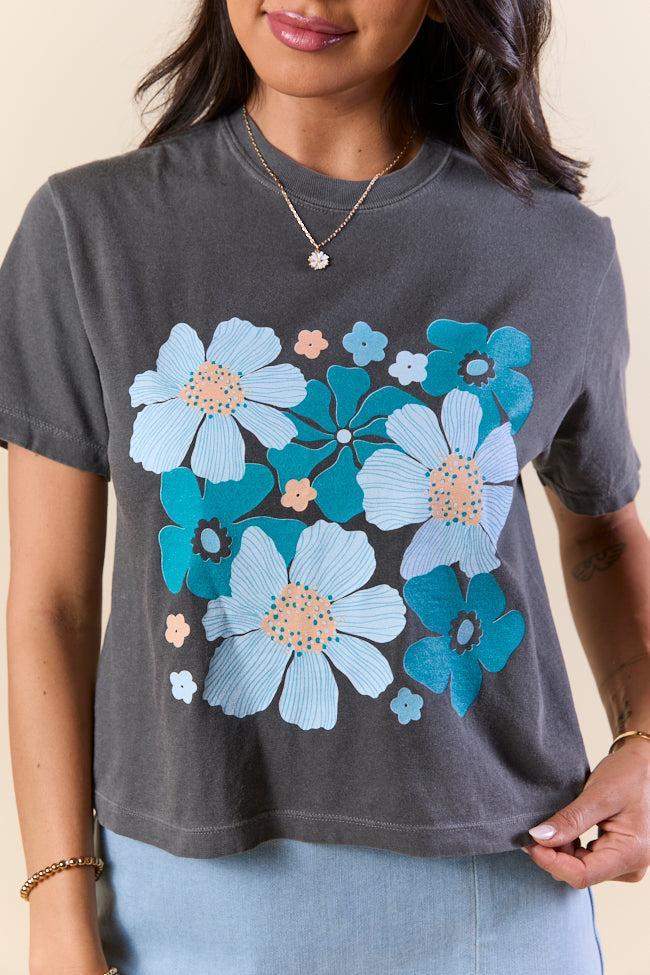 Organic Floral Print Grey Boxy Graphic Tee SALE Product Image