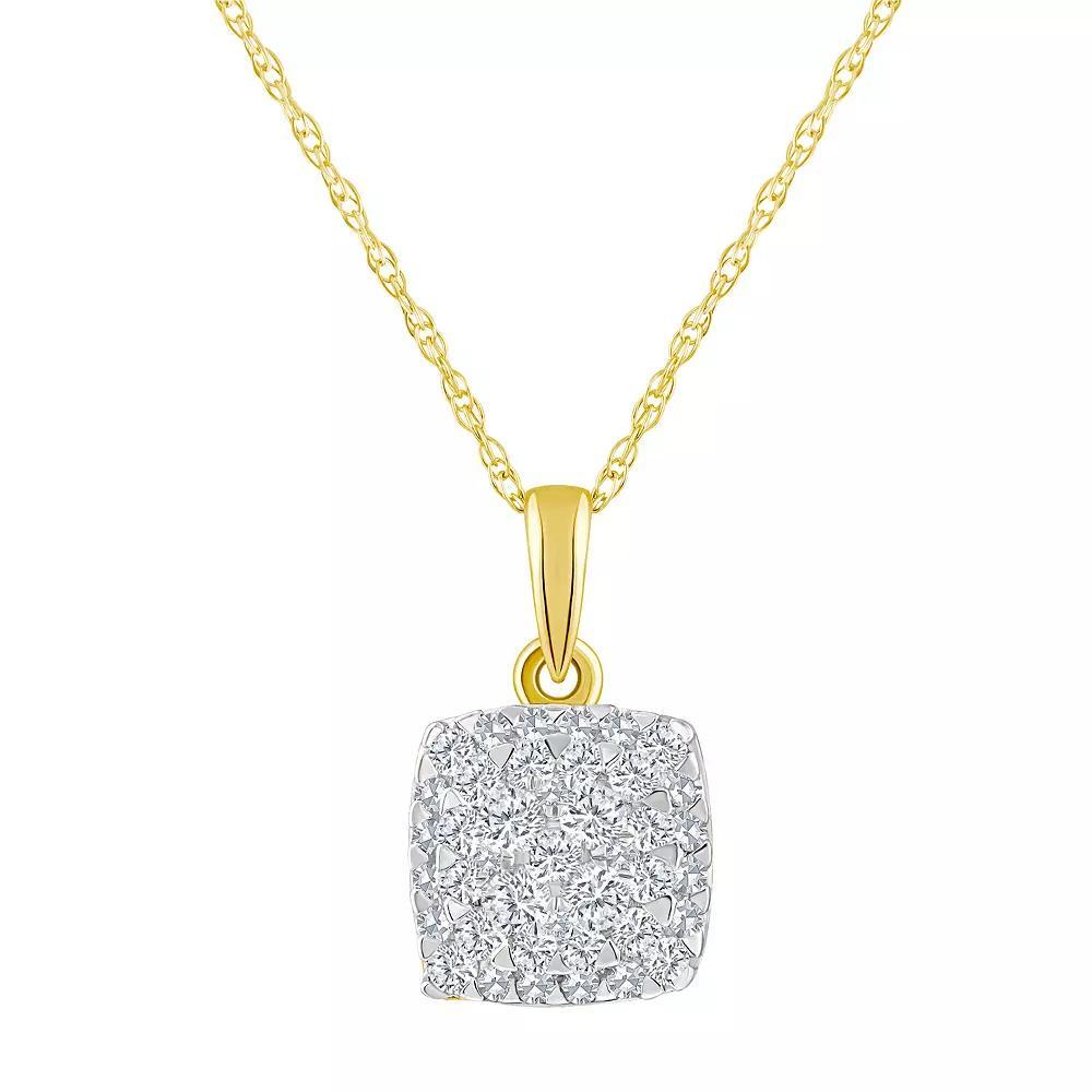 Celebration Gems 14k Gold 1/4 Carat T.W. Diamond Cushion Cluster Pendant Necklace, Women's, Size: 18" Product Image