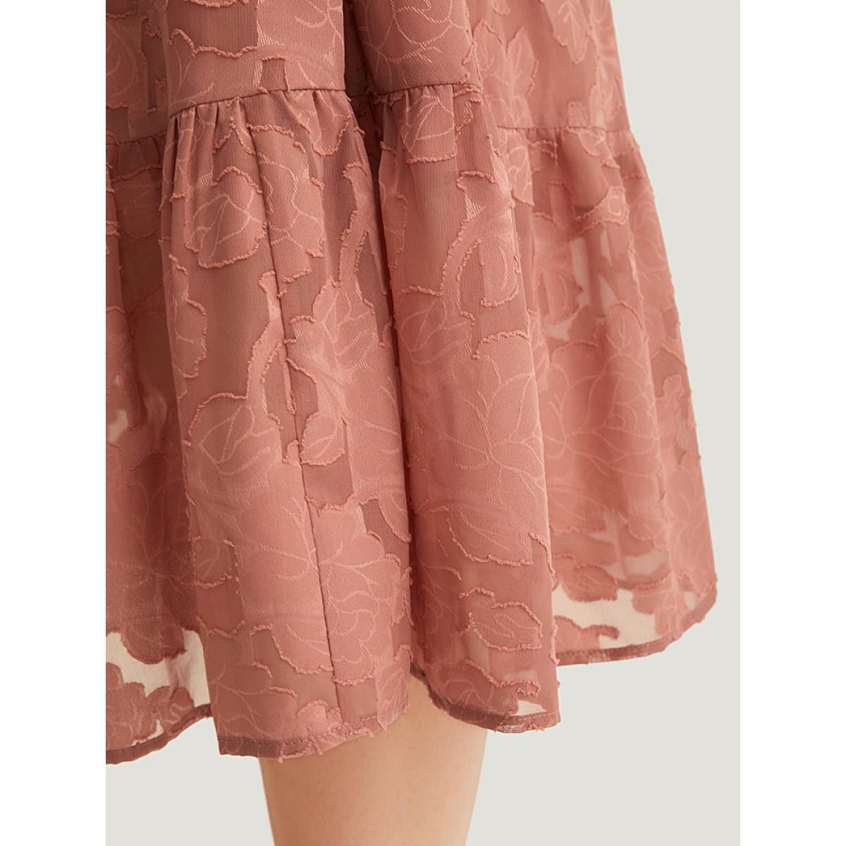 Plus Size Plain Pocket Frill Trim Lantern Sleeve Dress Watermelon Women Elegant Elastic cuffs Square Neck Elbow-length sleeve Curvy Midi Dress BloomChic 12/L Product Image
