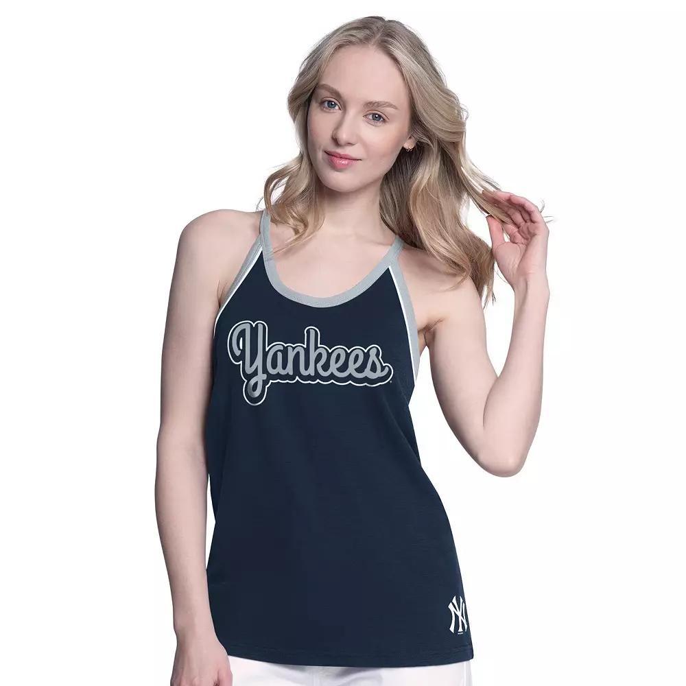 Women's G-III 4Her by Carl Banks Navy New York Yankees Curveball Racerback Tank Top, Size: Large, Blue Product Image