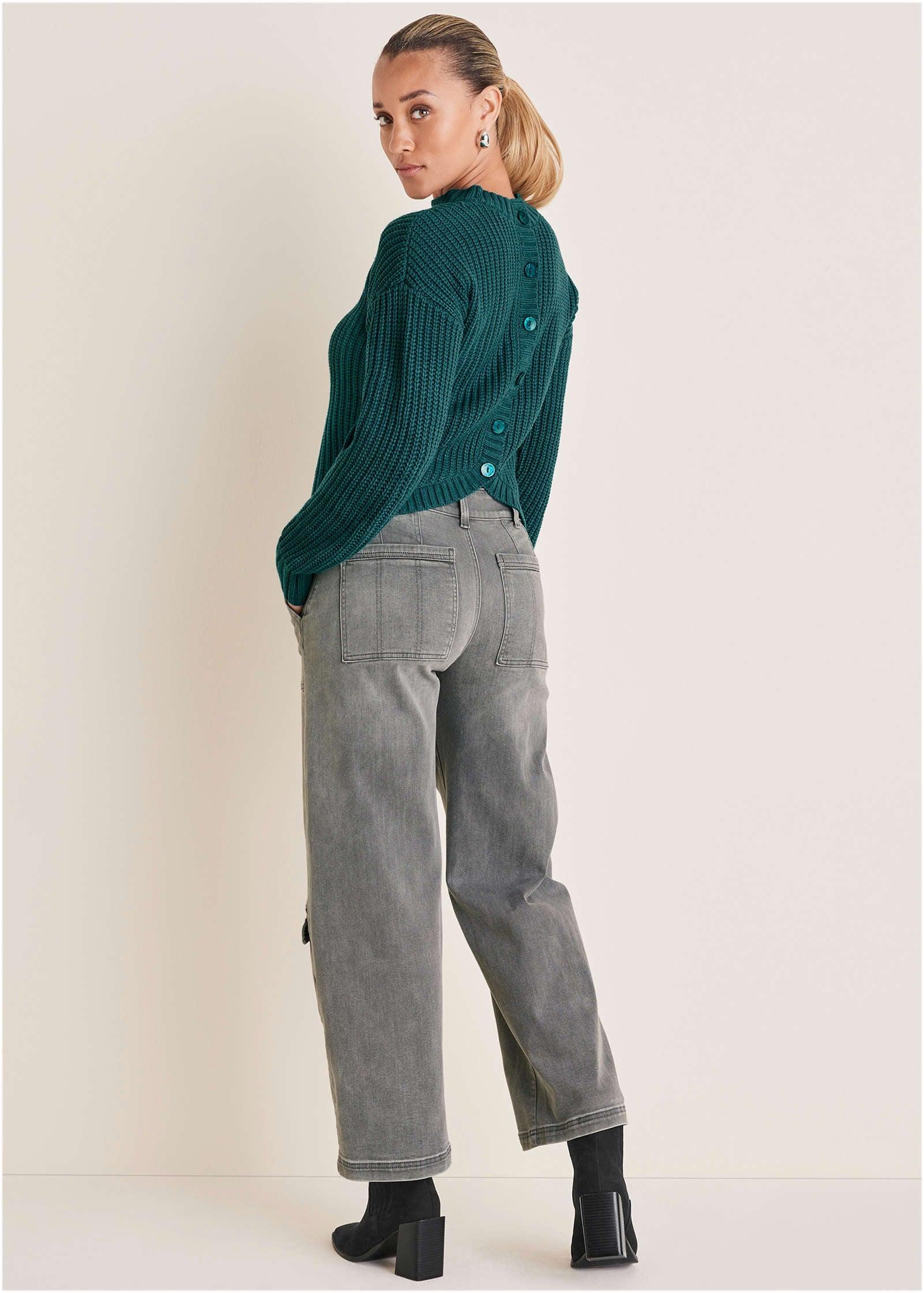 Button Back Detail Sweater - Deep Lake Product Image