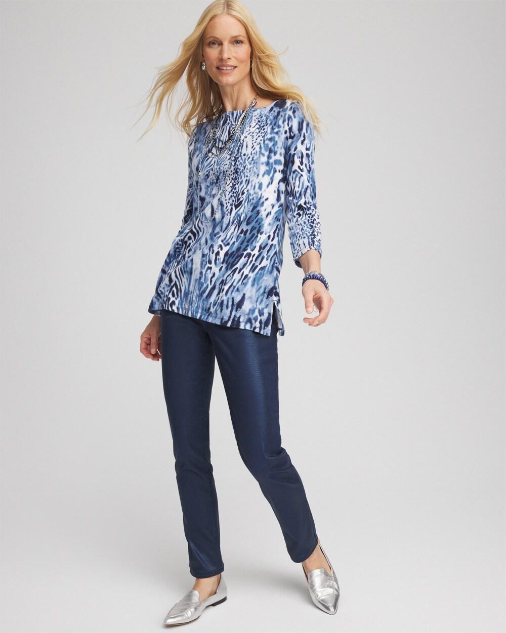 Girlfriend Coated Animal Print Jeans Product Image