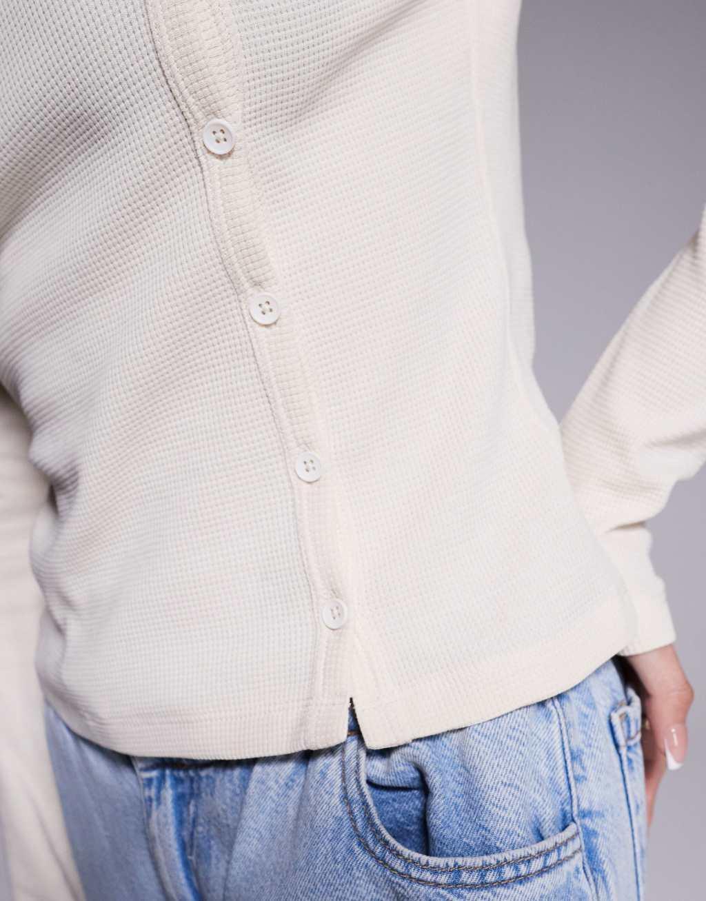 ASOS DESIGN asymmetric long sleeve waffle cardigan in cream Product Image