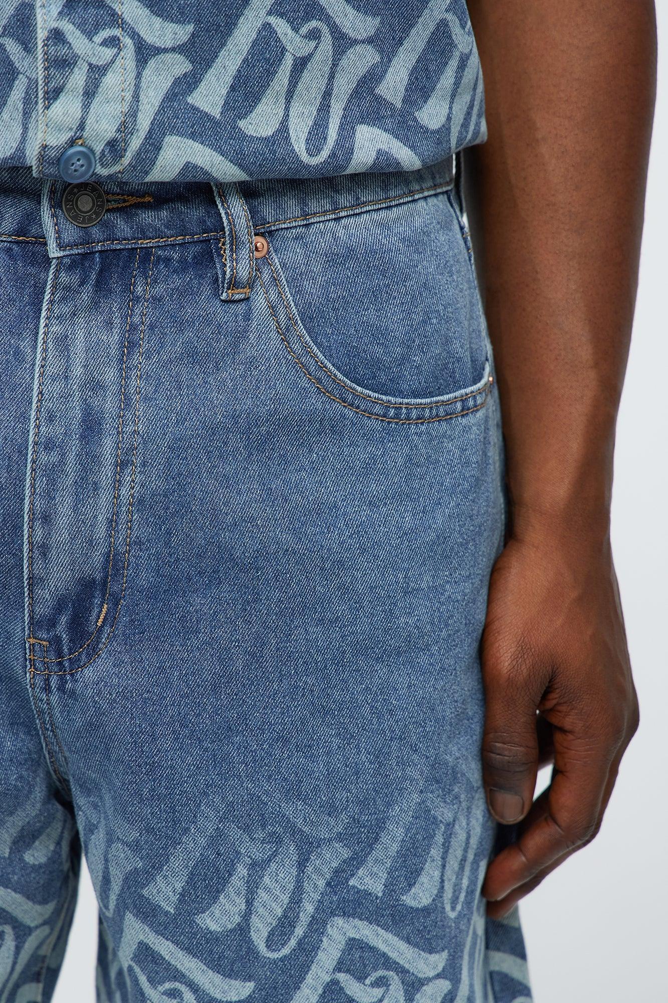 Relaxed Chateau Monogram Denim Shorts - Light Blue Wash Product Image