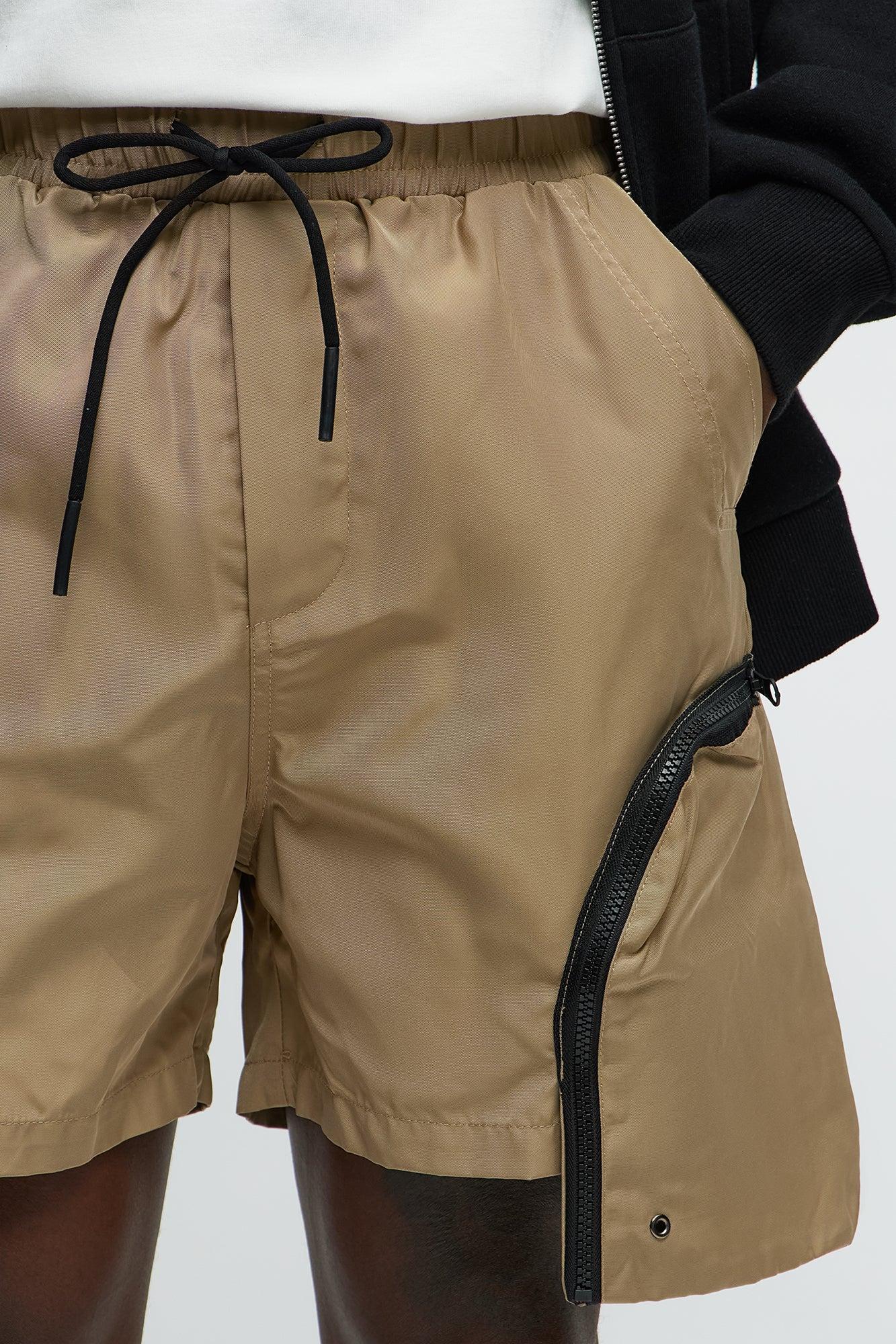 Cargo Pockets Relaxed Drawstring Shorts - Taupe Product Image