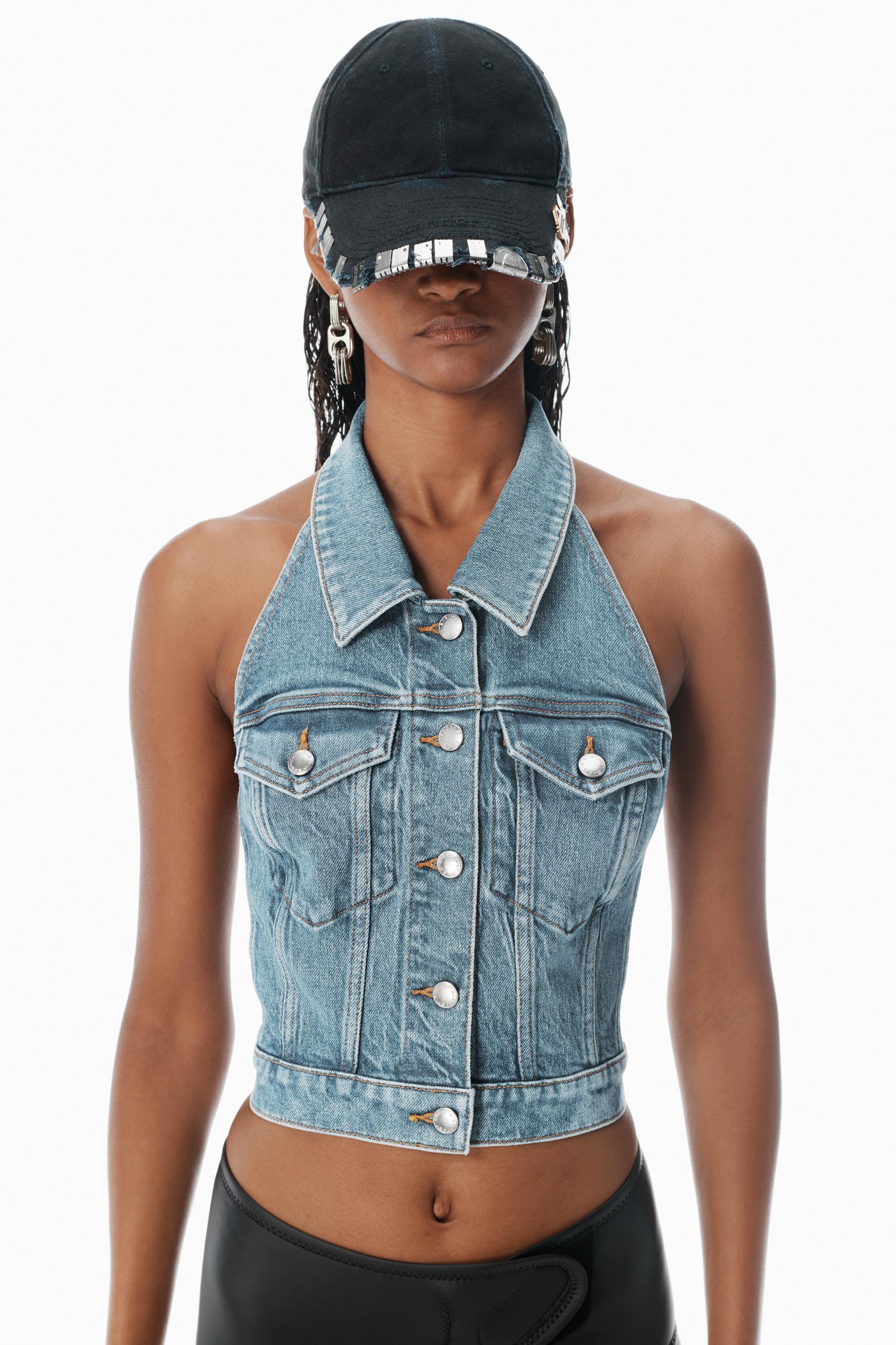 Bleach Blue Denim Halter Top Product Image