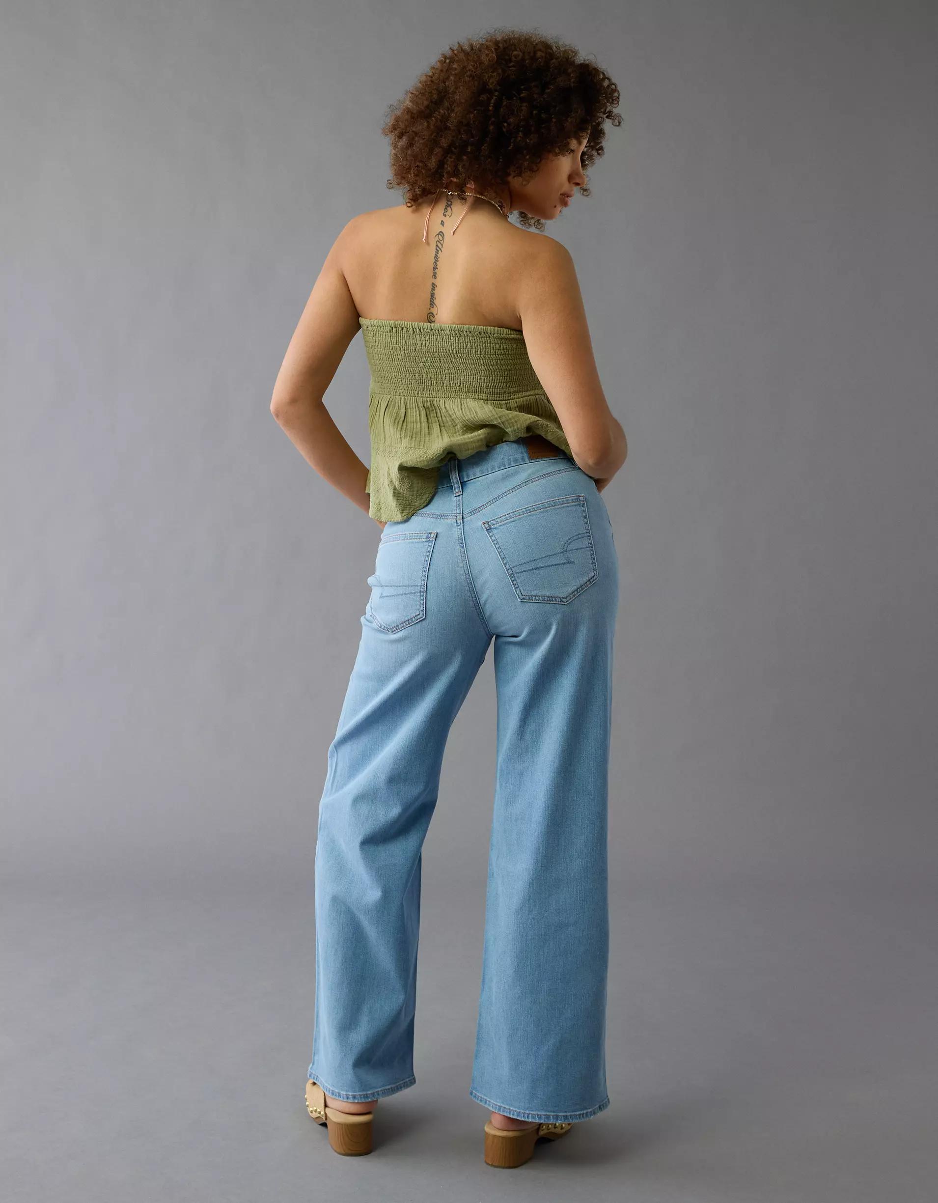 AE Dreamy Drape Stretch Curvy Super High-Waisted Baggy Wide-Leg Jean Product Image