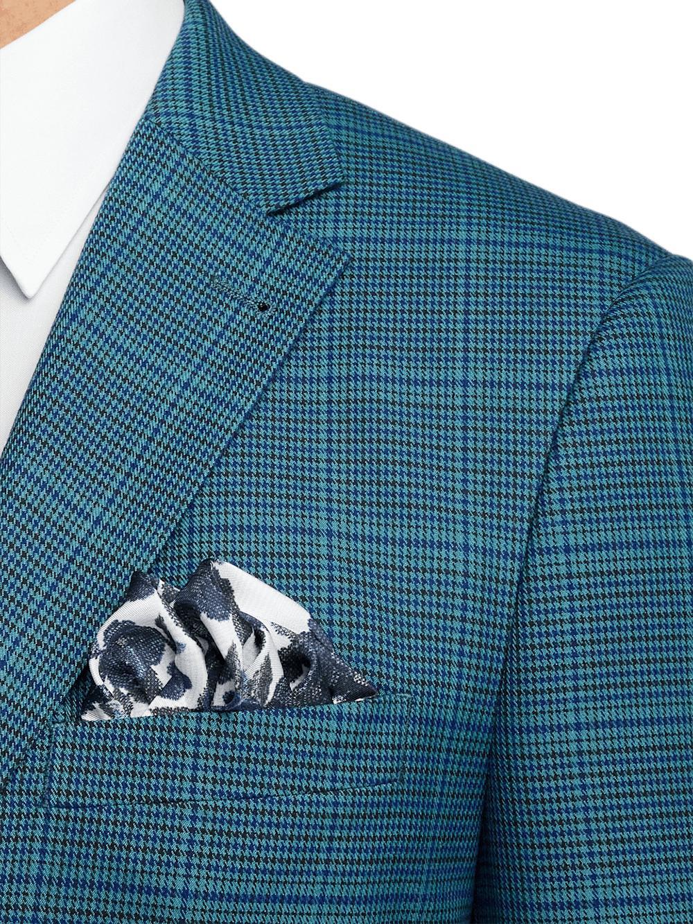 Microfiber Houndstooth Notch Lapel Suit Jacket - Navy/blue Product Image