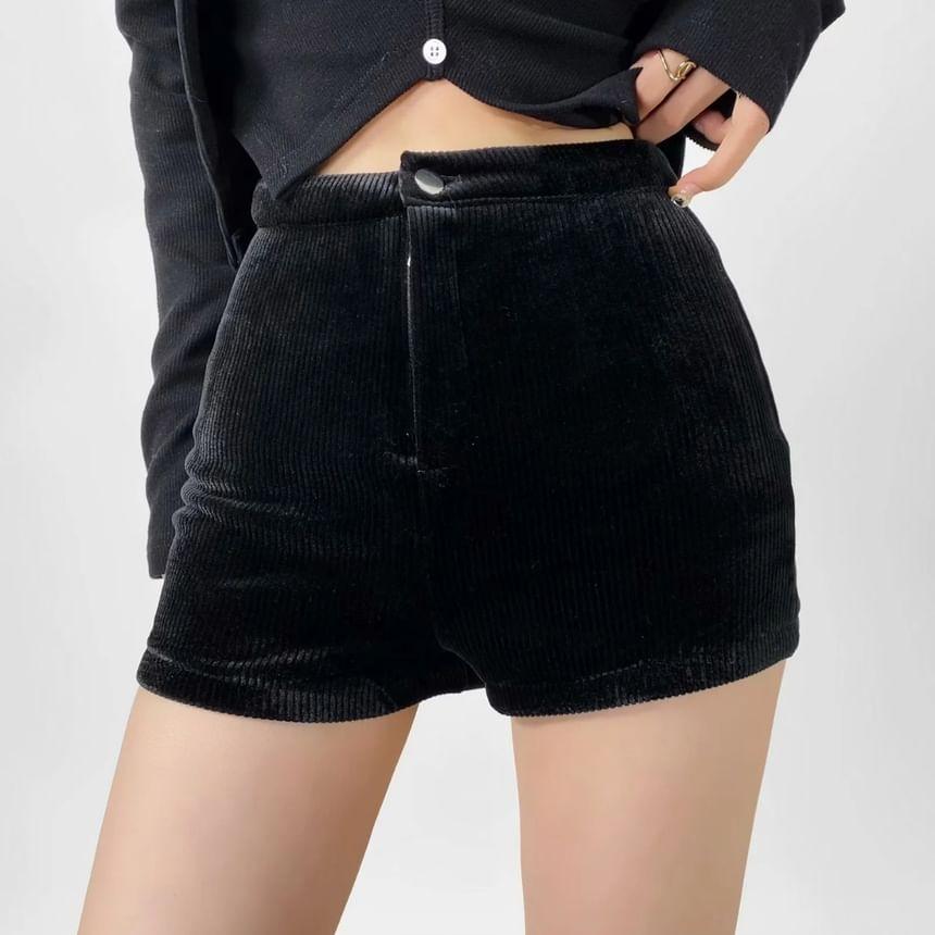 High Waist Plain Corduroy Hot Pants Product Image