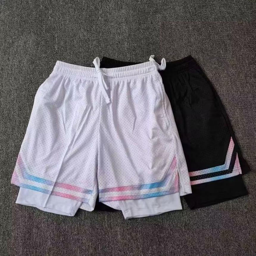 Mock Two-Piece Drawstring Waist Sweatshorts Product Image