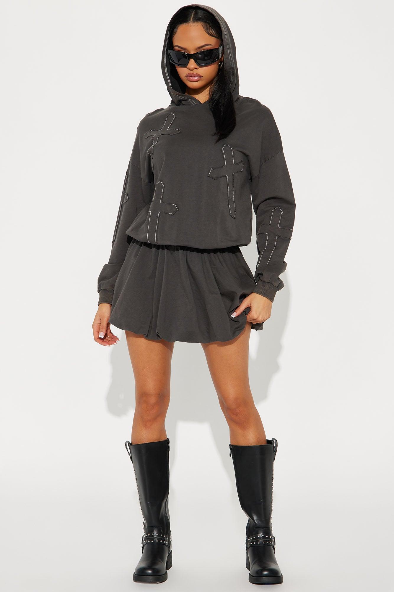 Kyro Sweatshirt Bubble Mini Dress - Olive Product Image