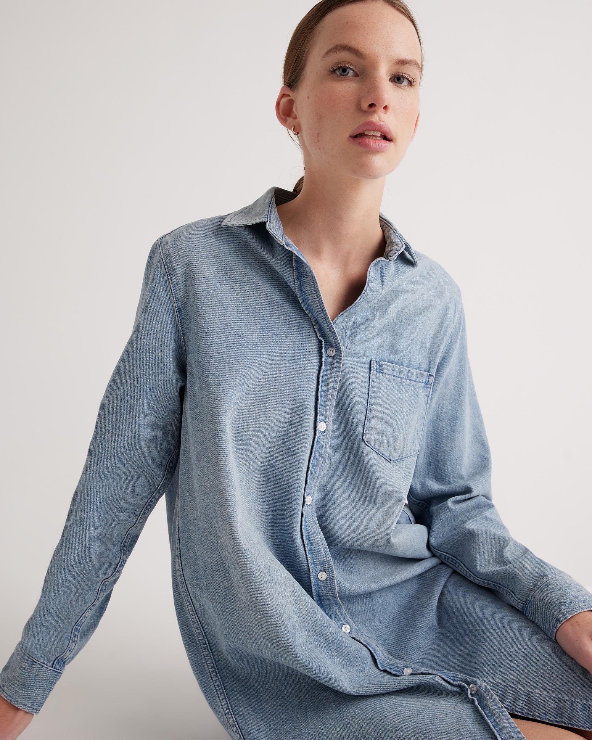 Quince | Women's Distressed Denim Shirt Dress Cotton Product Image