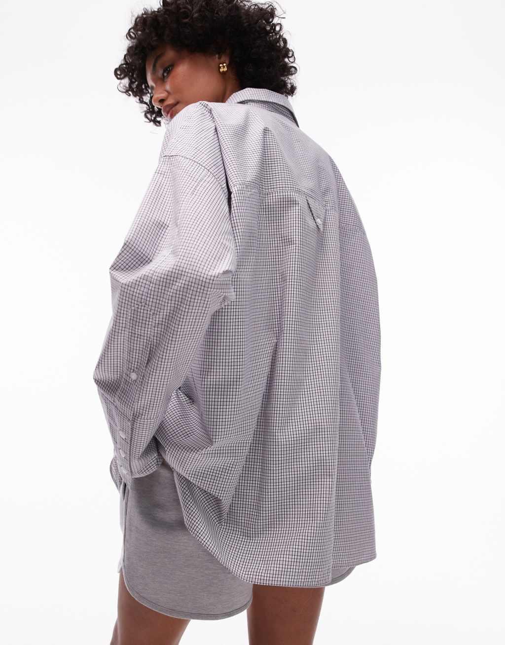 Topshop shirt in gray micro plaid Product Image