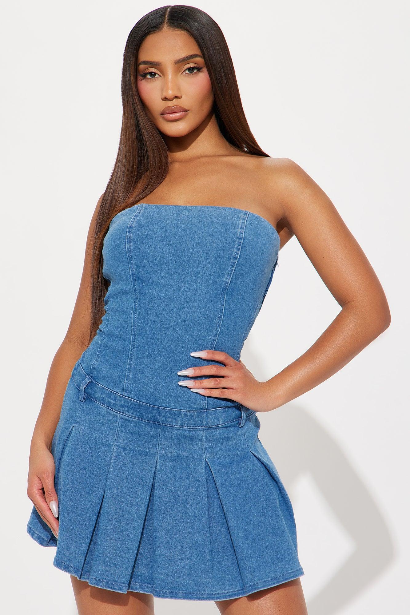 Cassie Denim Mini Dress - Medium Wash Product Image