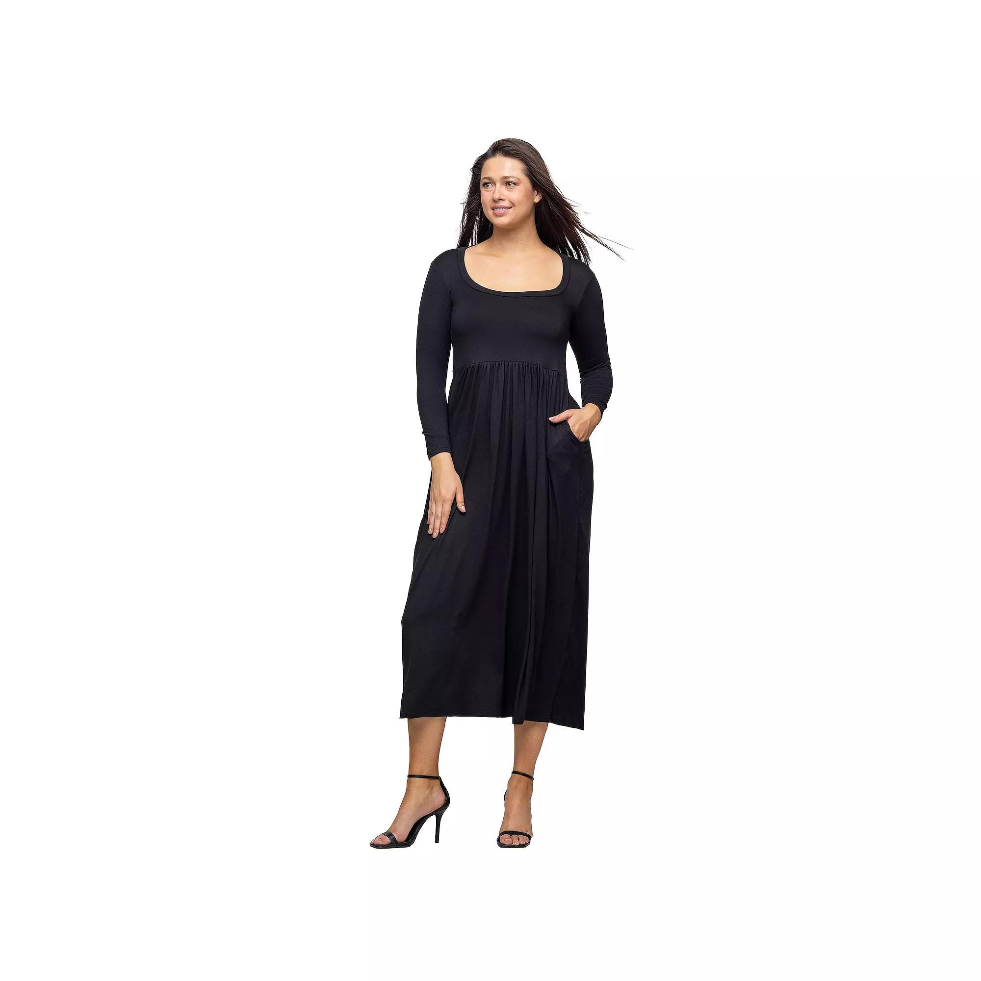 Women's 24Seven Comfort Apparel Long Sleeve Empire Waist Pocket Maxi Dress, Size: Small, Blue Product Image