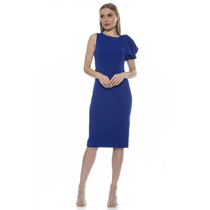 Women's ALEXIA ADMOR Crewneck Draped Midi Sheath Dress, Size: Small, Pink Product Image