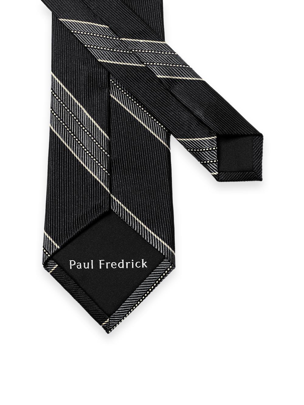 Stripe Woven Silk Tie - Black/grey Product Image