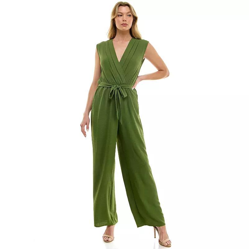 Women's Luxology Surplice Bodice Tie-Front Wide Leg Jumpsuit, Size: Small, Black Product Image