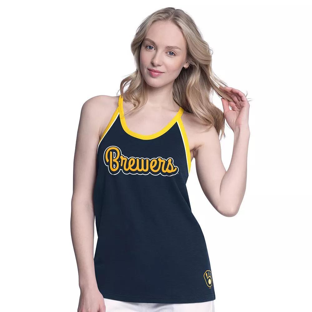 Women's G-III 4Her by Carl Banks Navy Milwaukee Brewers Curveball Racerback Tank Top, Size: Small, Blue Product Image