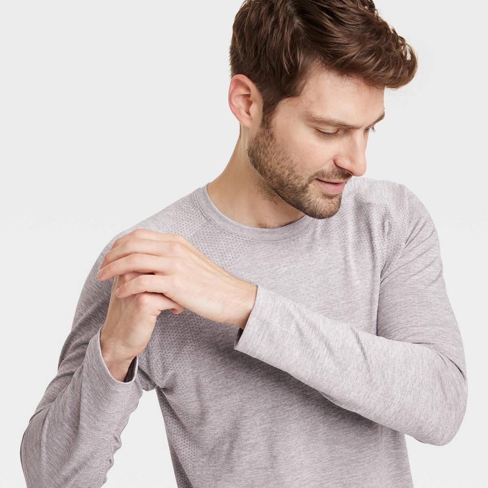 Mens Long Sleeve Seamless T-Shirt - All In Motion Heathered XXL: Moisture Wicking, Knit Product Image