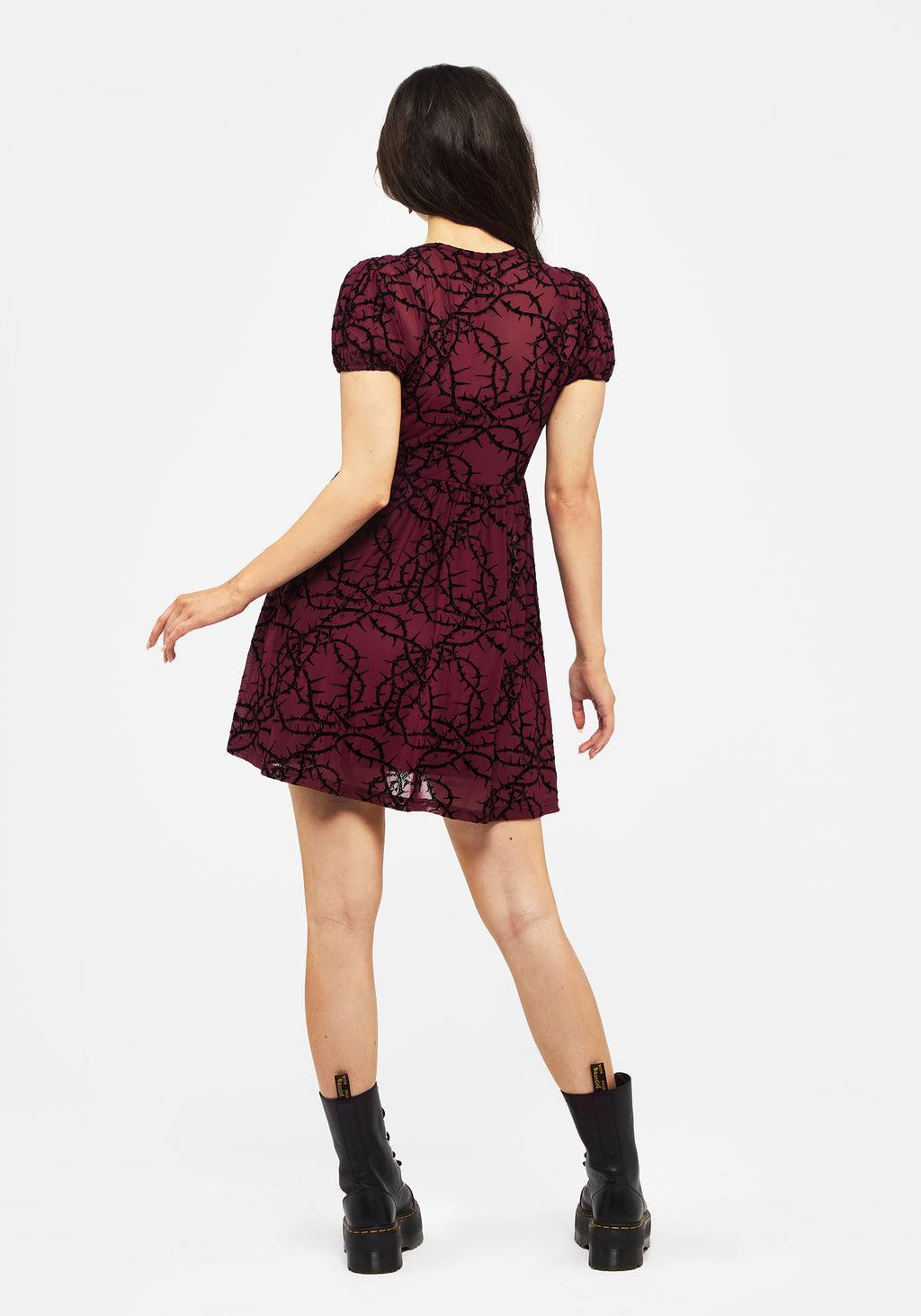 Prickle Thorn Print Mesh Puff Sleeve Mini Dress Product Image