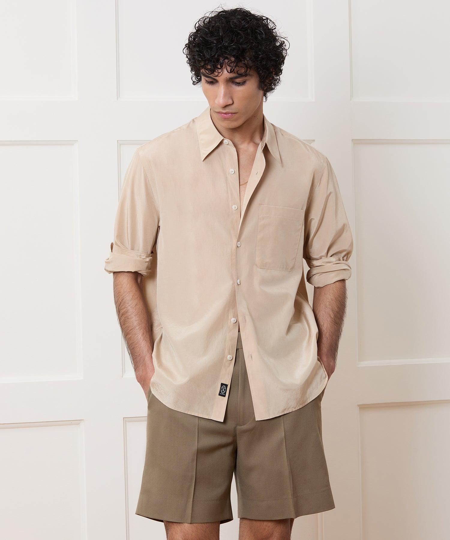 Relaxed Silk-Cotton Point Collar Shirt Product Image