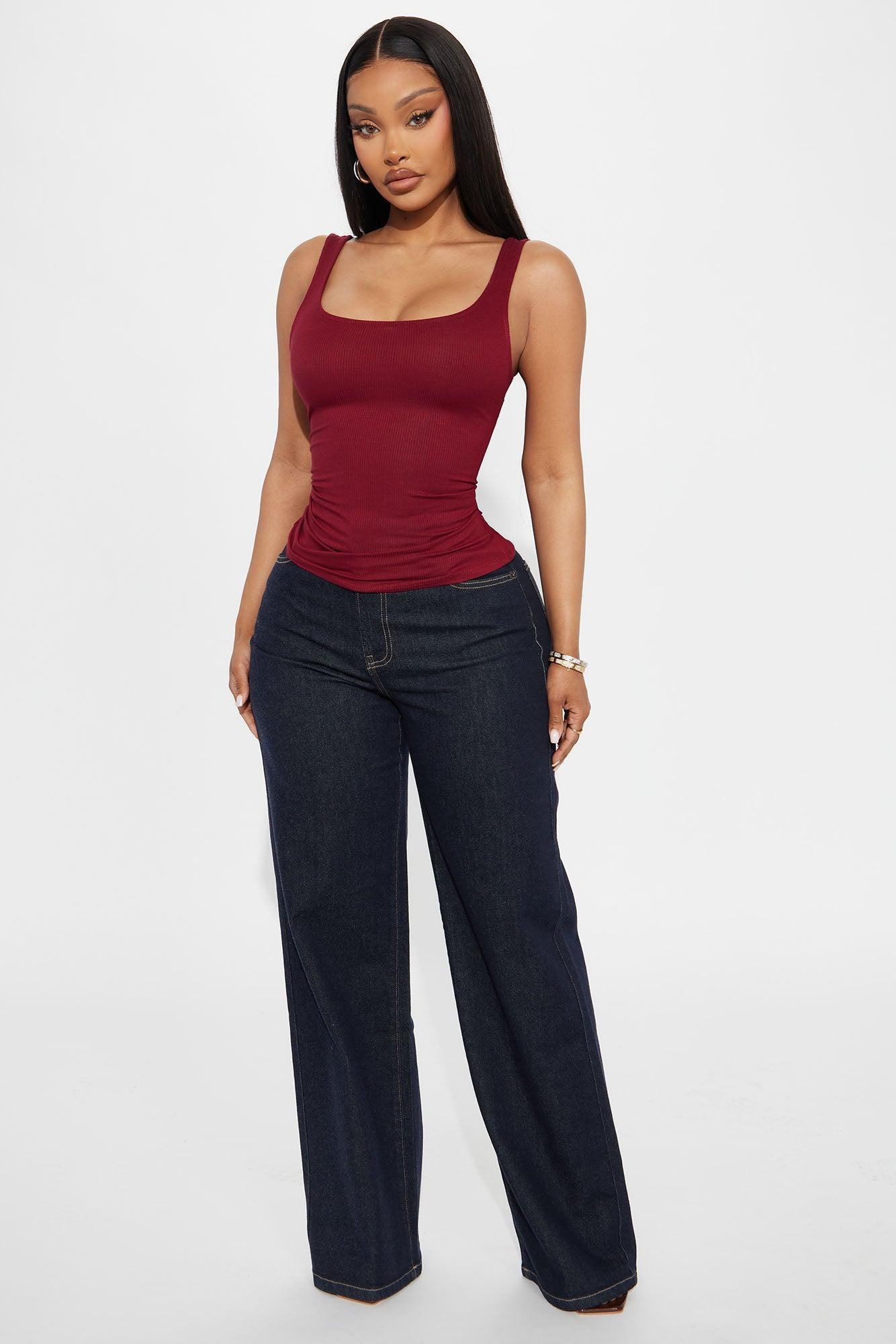 Madison Basic Square Neck Tank Top - Burgundy Female Product Image