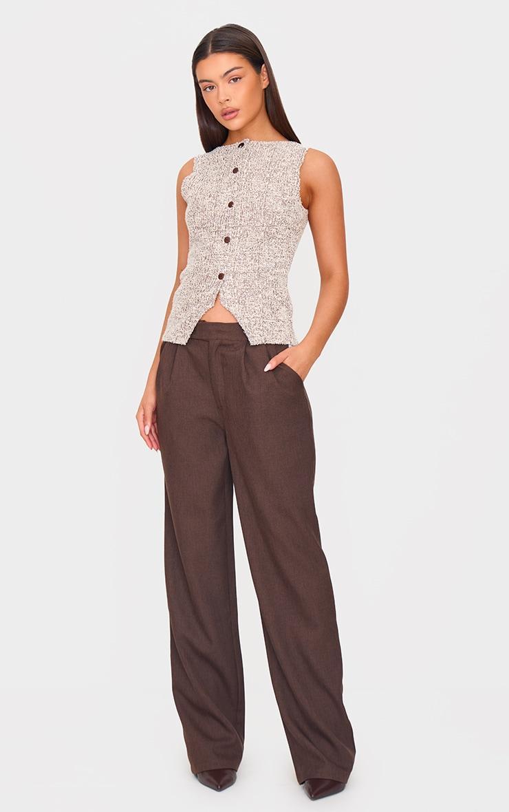 Chocolate Boucle Button Down Vest Product Image