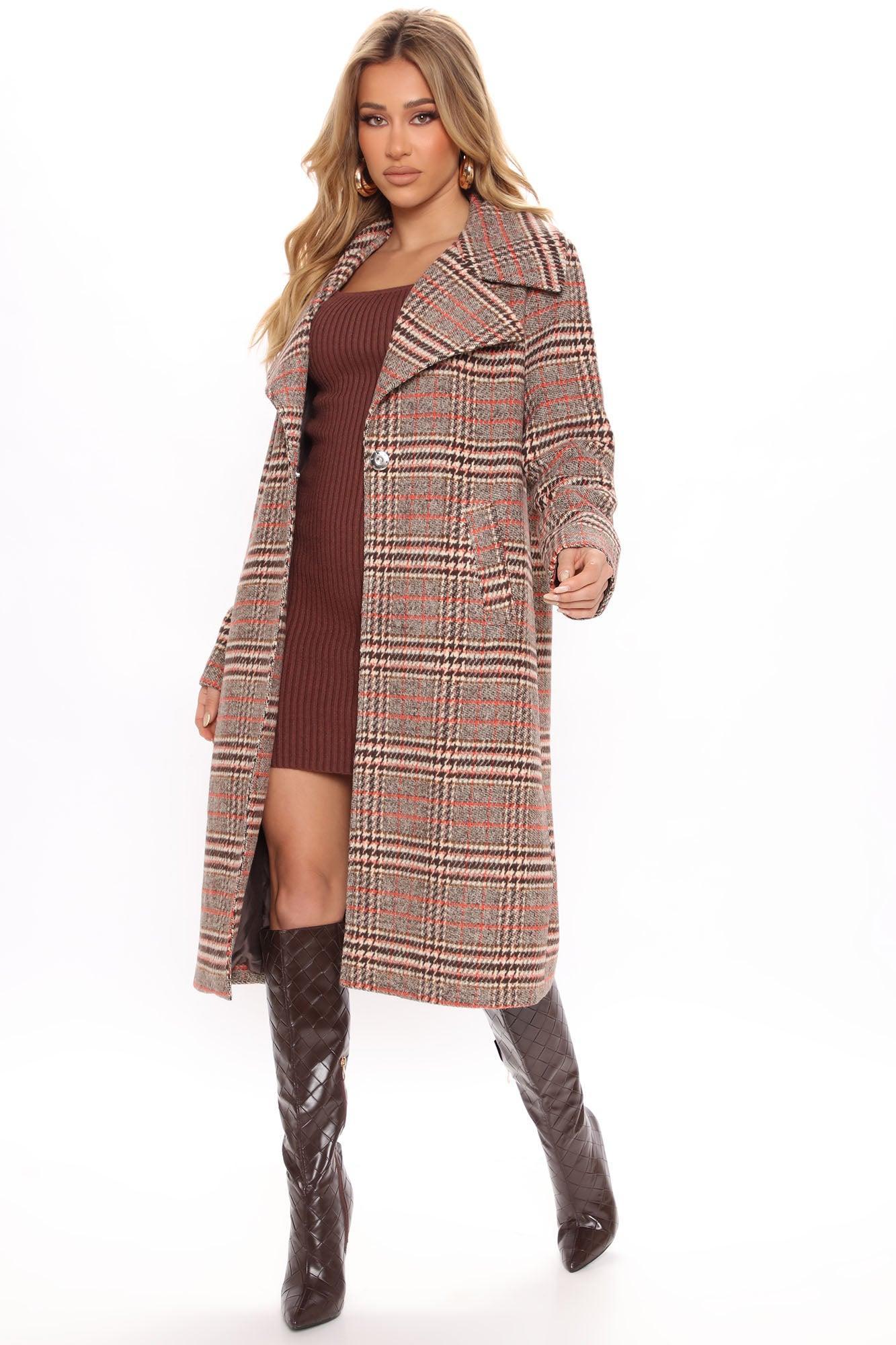 Looking For Clues Plaid Trench Coat - Rust/combo Product Image