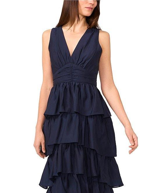 1. STATE V-Neck Sleeveless Cascading Ruffle Maxi A-Line Dress Product Image