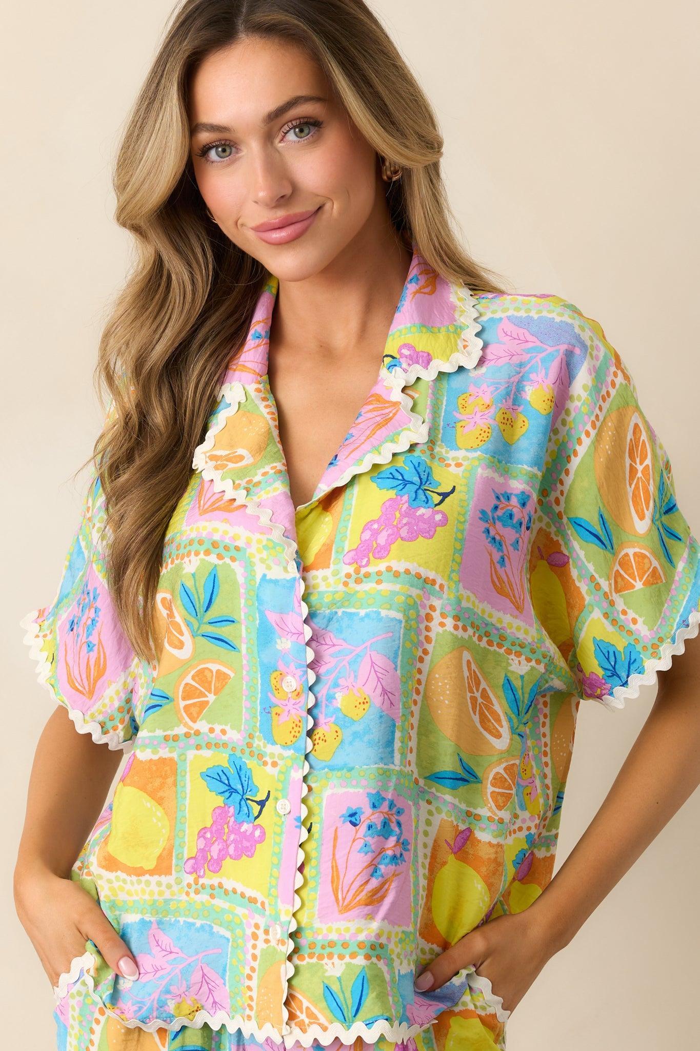 Fruitful Fun Green Tropical Print Pants Product Image
