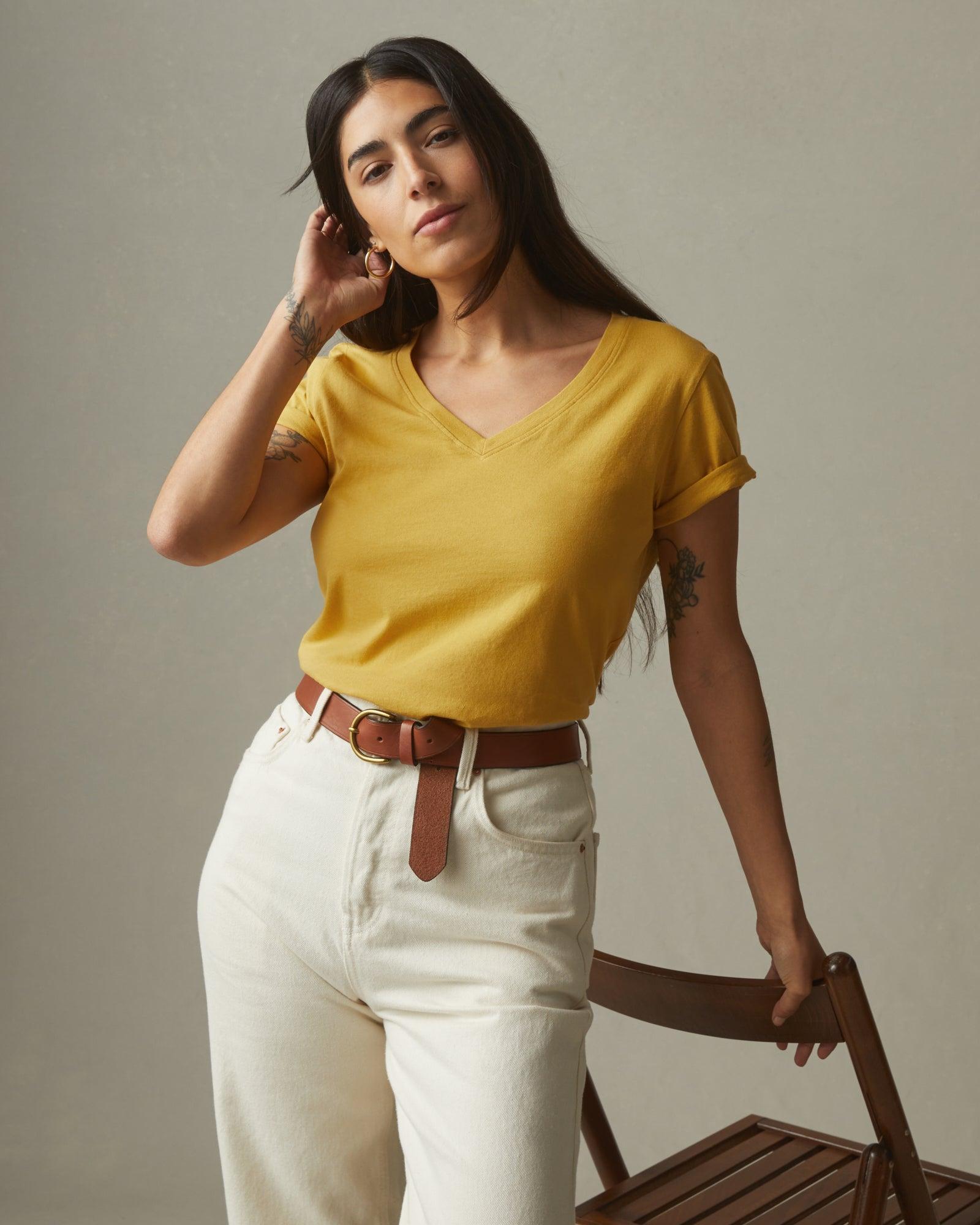 Women's Classic Cotton V-Neck Tee - Straw Female Product Image