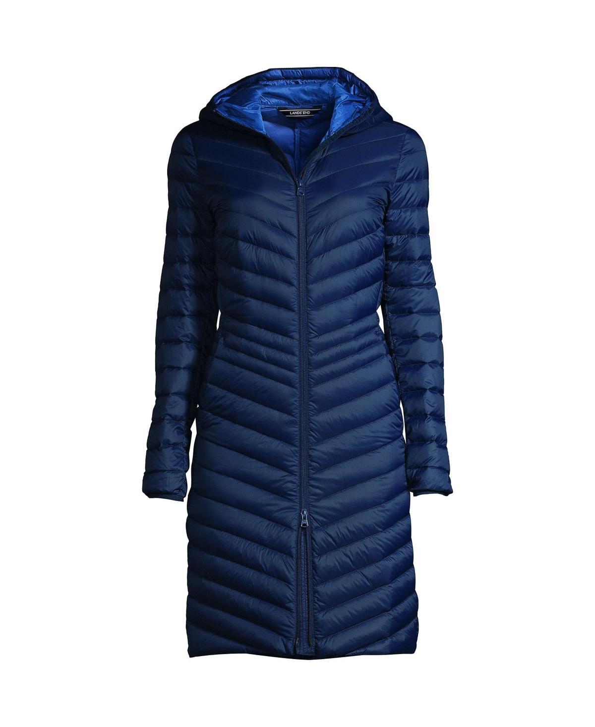 Women's Lands' End Hooded Wanderweight Ultralight Packable Long Down Coat, Size: Medium Tall, Black Product Image