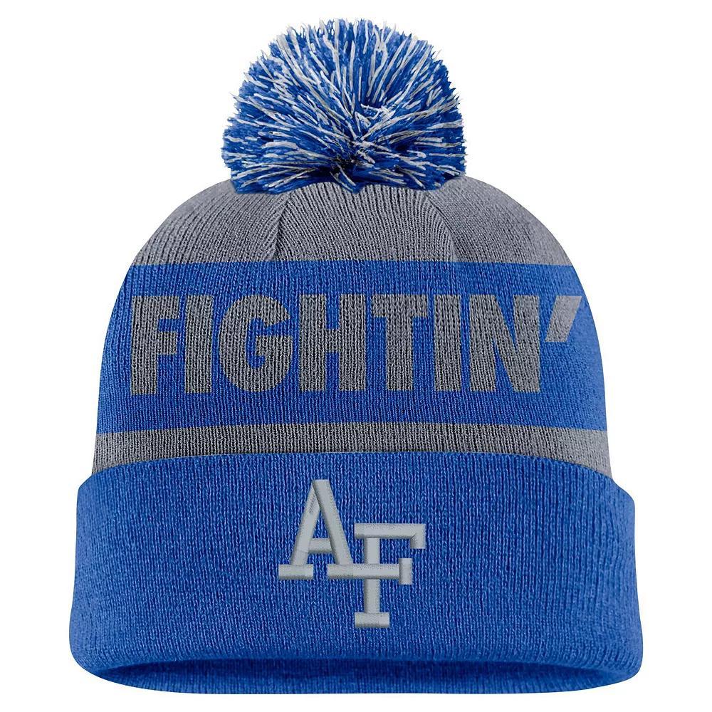 Men's Nike Gray/Royal Air Force Falcons Peak Stripe Cuffed Knit Hat with Pom, Afa Grey Product Image