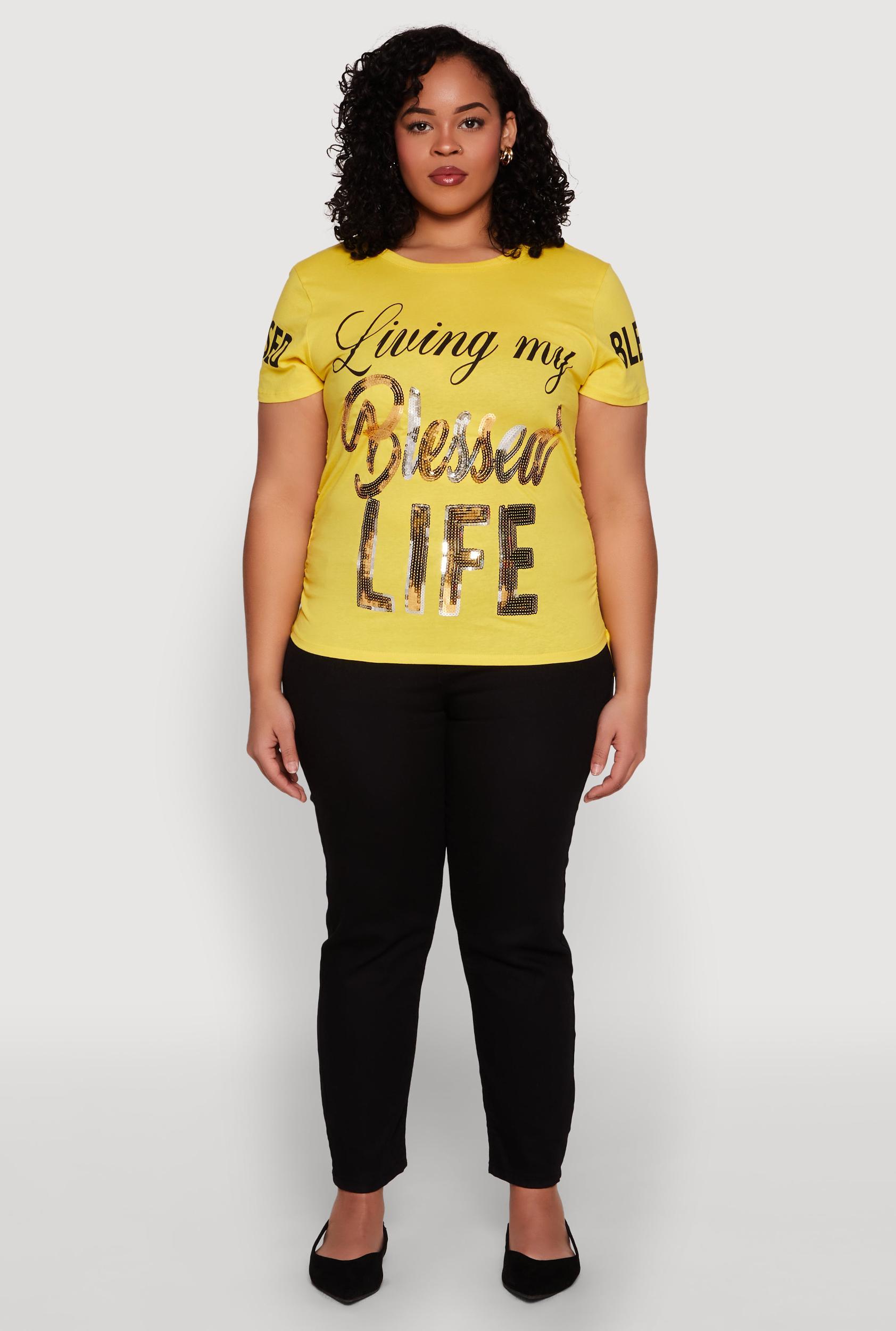 Womens Plus Size Sequin Blessed Life Graphic Tee Product Image