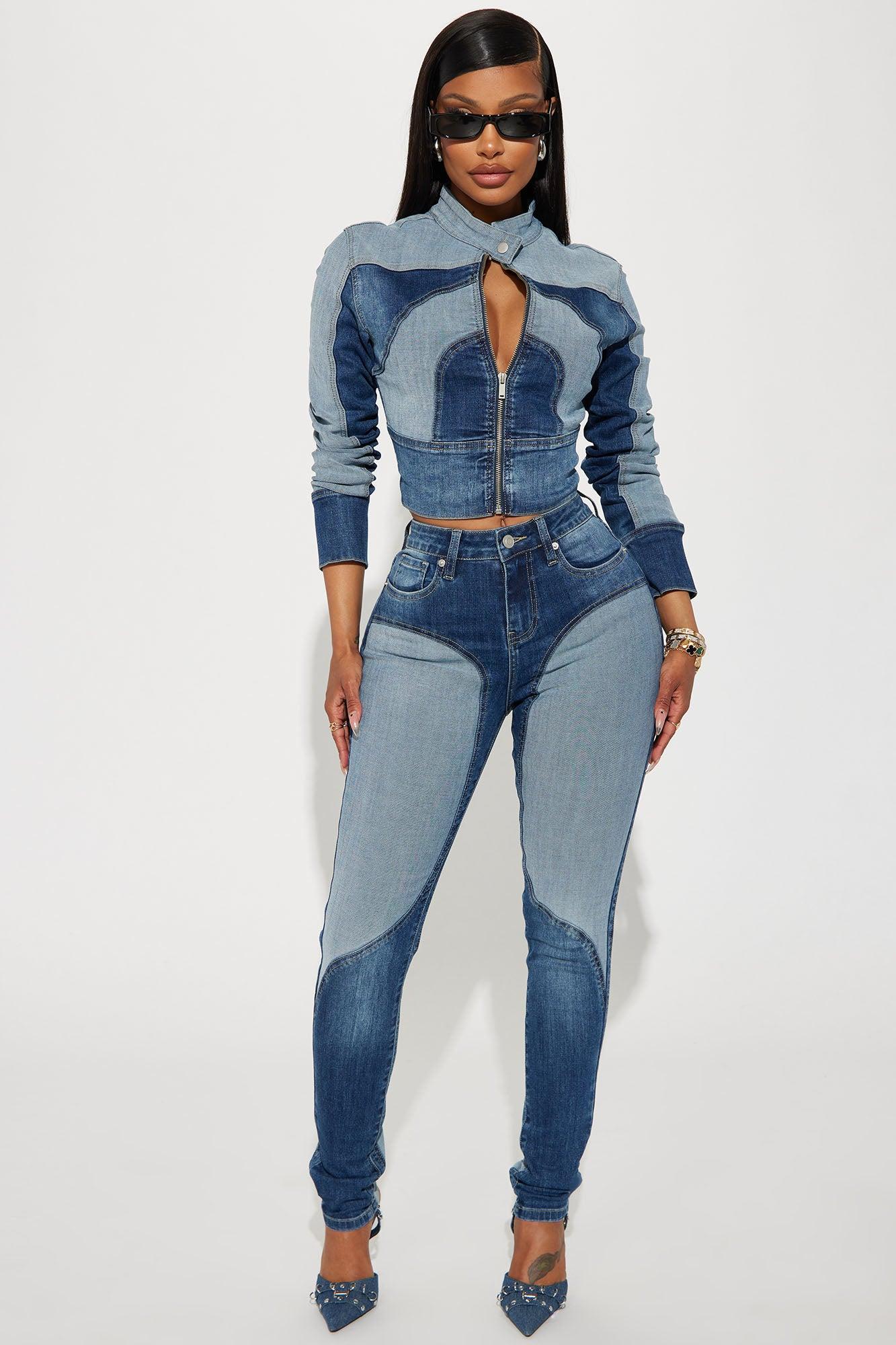 Coronado Two Tone Denim Moto Jacket - Medium Wash Product Image