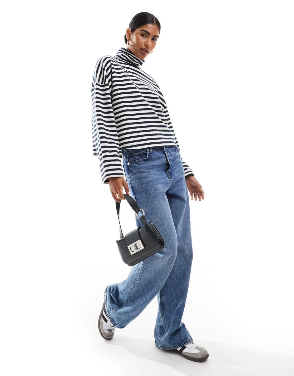 ASOS DESIGN supersoft boxy turtleneck in navy and cream stripe Product Image