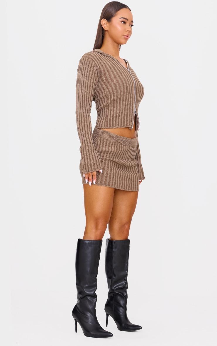Chocolate Two Tone Knitted Zip Up Cardigan Product Image