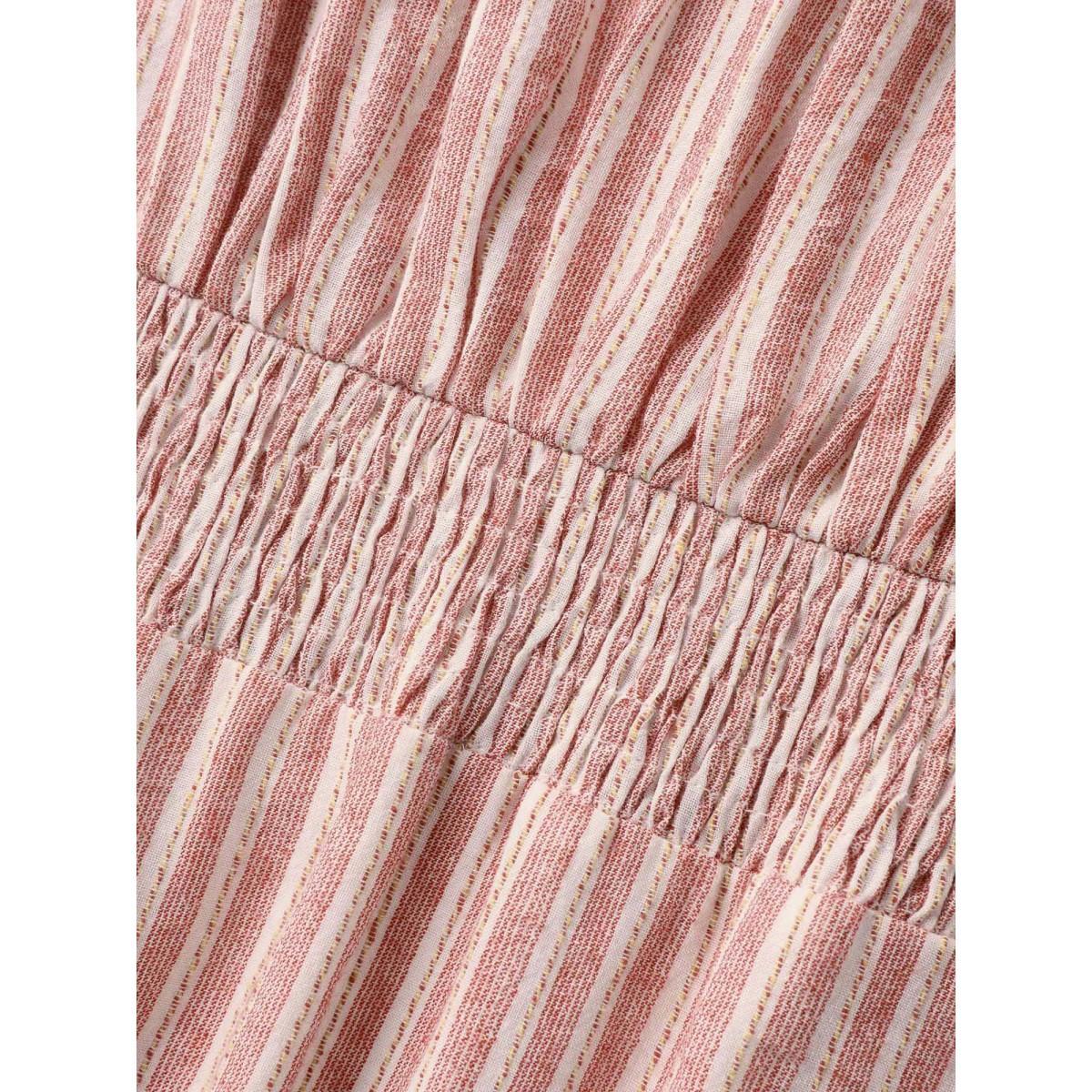 Plus Size Stripe Print Shirred Waist Midi Dress Brightred Women Non Sleeveless Curvy BloomChic 14-16/1X Product Image